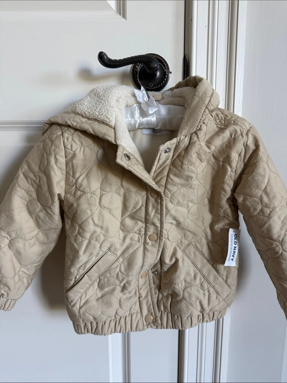 Old Navy Tan Quilted Heart Sherpa-Lined Hooded Jacket- Brand new!
